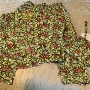 Floral Green Muslin Cotton Pajama Set NEW